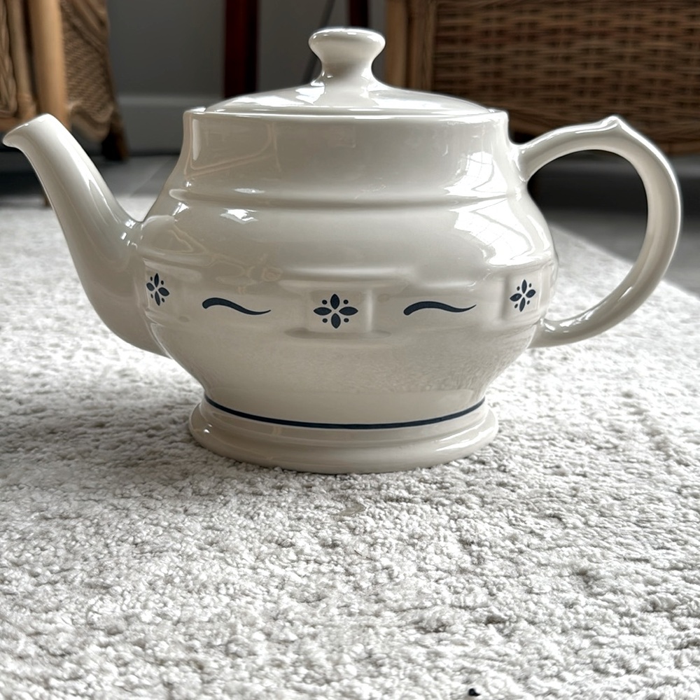 Vintage Longaberger Navy Blue Woven Traditions Pottery Teapot- Like New